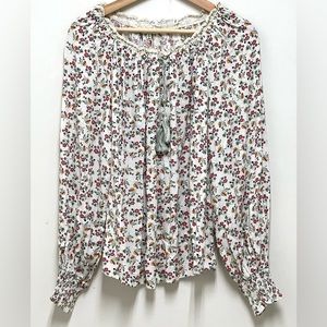 Max Studio White Floral Print Rayon Blouse Long Sleeves Size S NWT